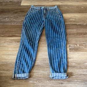 Striped skinny mom jeans